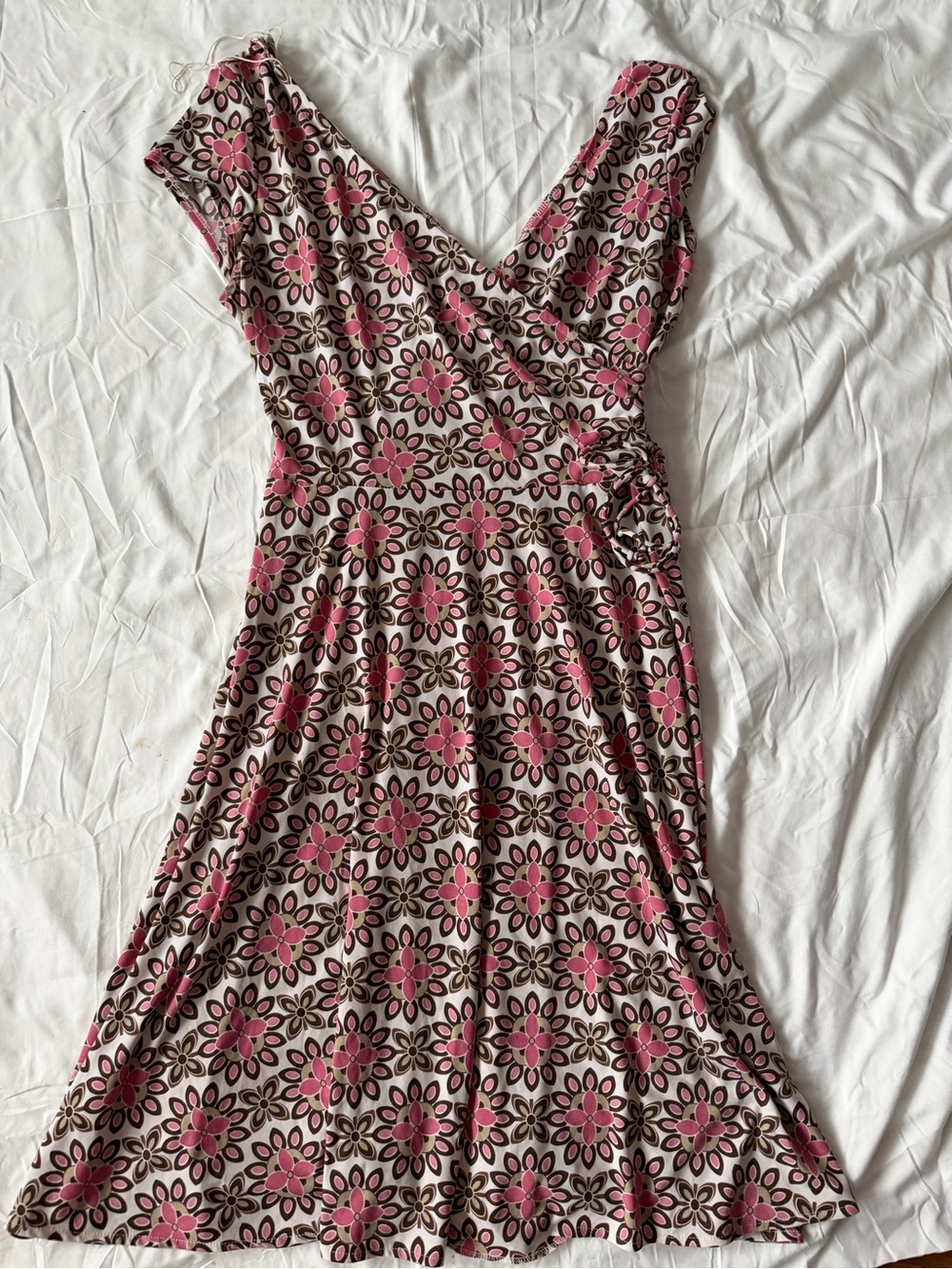 Dressbarn Floral Geometric Print Side-Tie Faux Wrap Dress Retro Y2K Size 12
